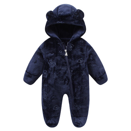 Combinaison bébé polaire à capuche ourson bleu marine à motif oursons