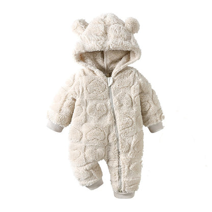 Combinaison bébé polaire doublée sherpa beige à capuche oreilles d&