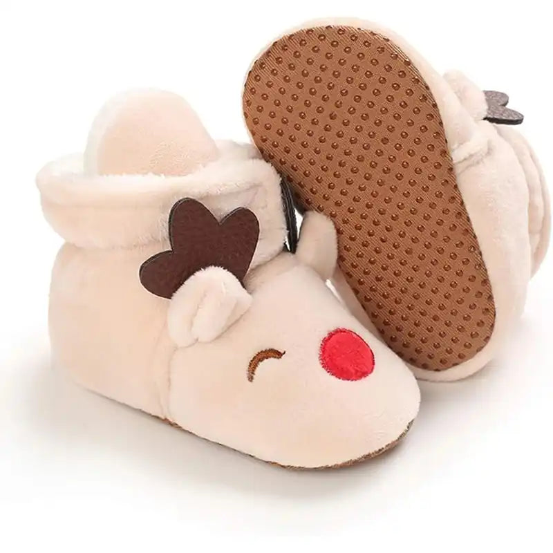 Chaussons bébé de Noël renne et leur semelle souple à picots