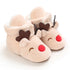 Chaussons bébé de Noël renne abricot à bois et nez rouge, fourrés à pressions