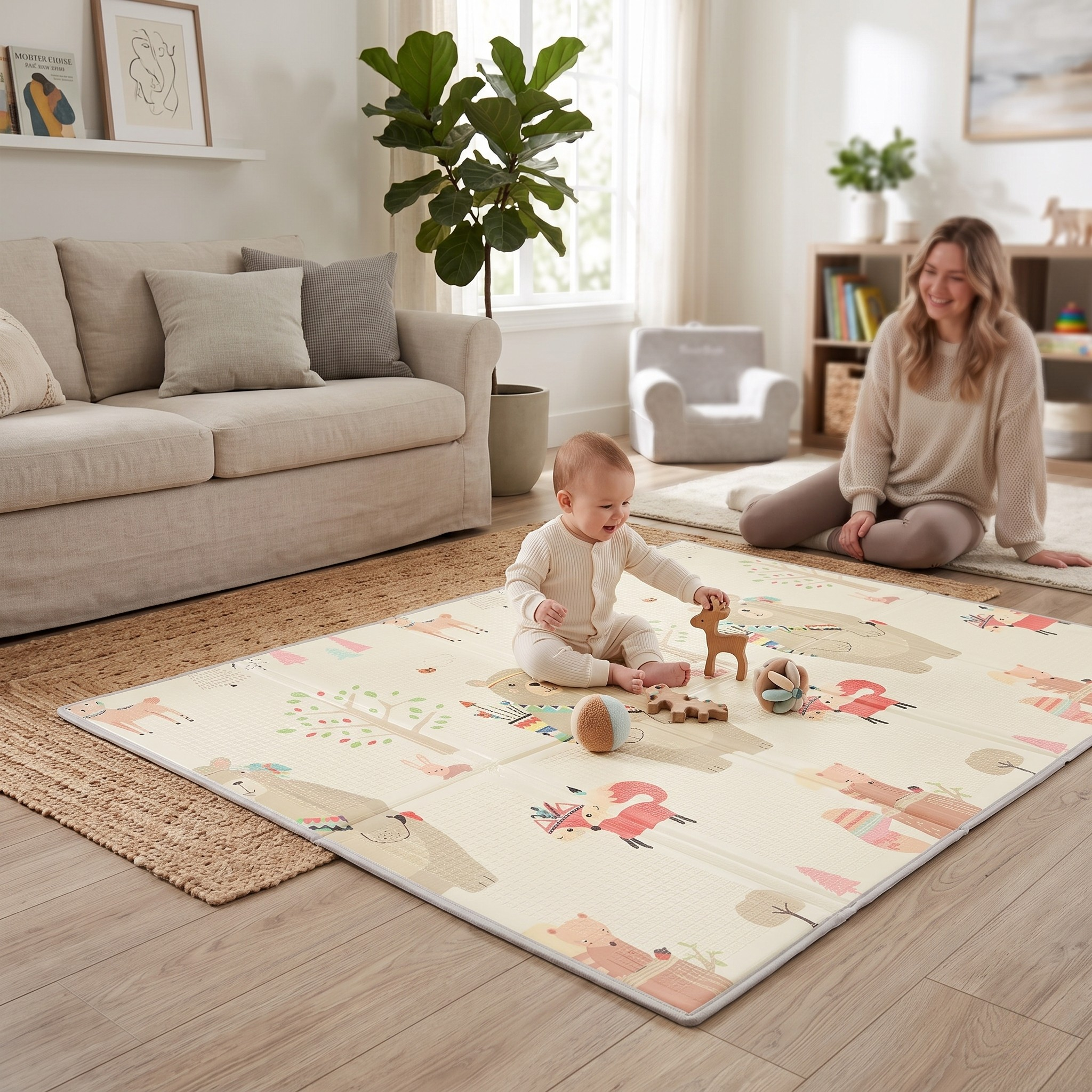 Grand Tapis de jeu pour bébé pliable et réversible