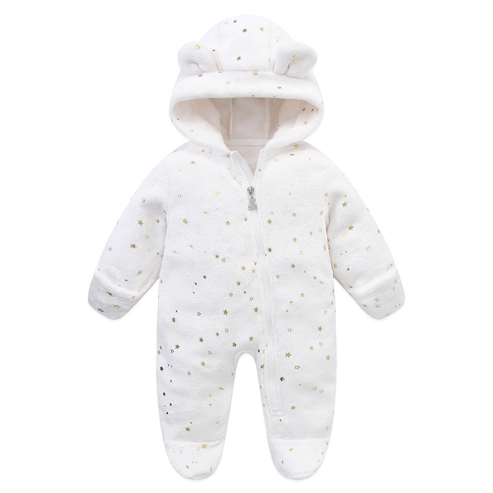 Combinaison bébé polaire à capuche ourson blanche à étoiles dorées