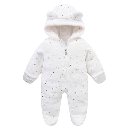Combinaison bébé polaire à capuche ourson blanche à étoiles dorées