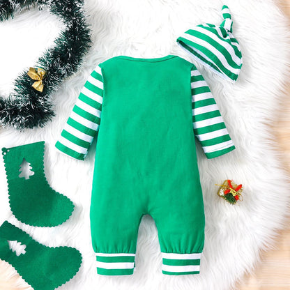 Dos de la combinaison bébé de Noël verte à manches rayées