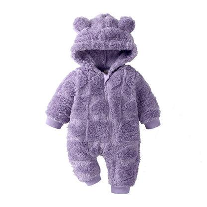 Combinaison bébé polaire doublée sherpa lilas à capuche oreilles d&