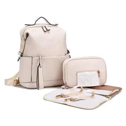 sac à langer MENDY ivoire, sac à langer élégant pour bébé, sac à dos à langer imperméable en cuir vegan, sac de maternité avec matelas à langer pliable