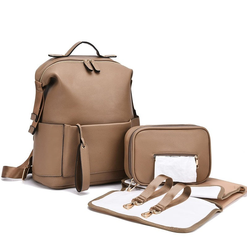 sac à langer MENDY taupe, sac à dos à langer design et pratique, sac à langer grande capacité avec poches isothermes, sac à langer bébé chic pour maman et papa